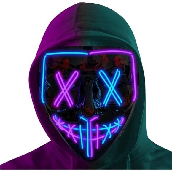 Blue & Purple Halloween Mask LED Light Scary Festival Cosplay Costume Masquerade